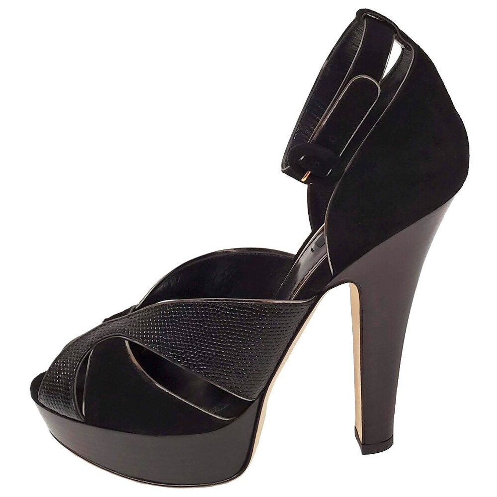 DOLCE & GABBANA SHOES BLACK SUEDE LEATHER PLATFORM SANDALS sz IT 40 US 10